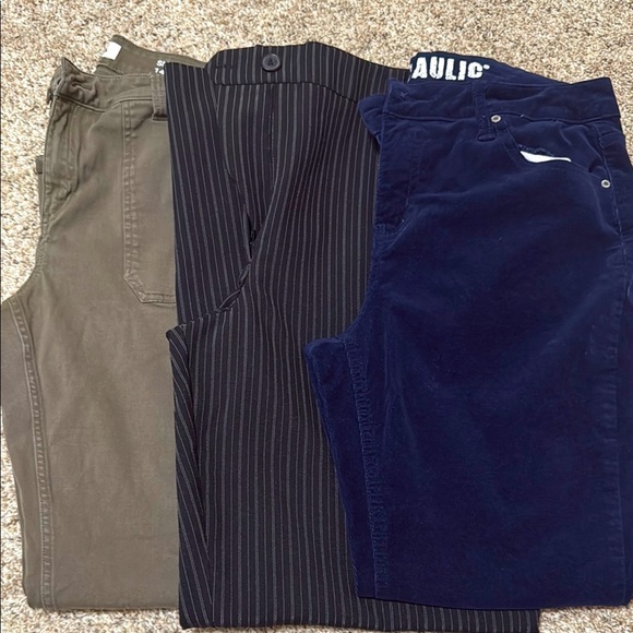 Lot of Three Pairs Pants - Olive Jean, Black Pinstripe, and Navy Corduroy - Picture 1 of 4